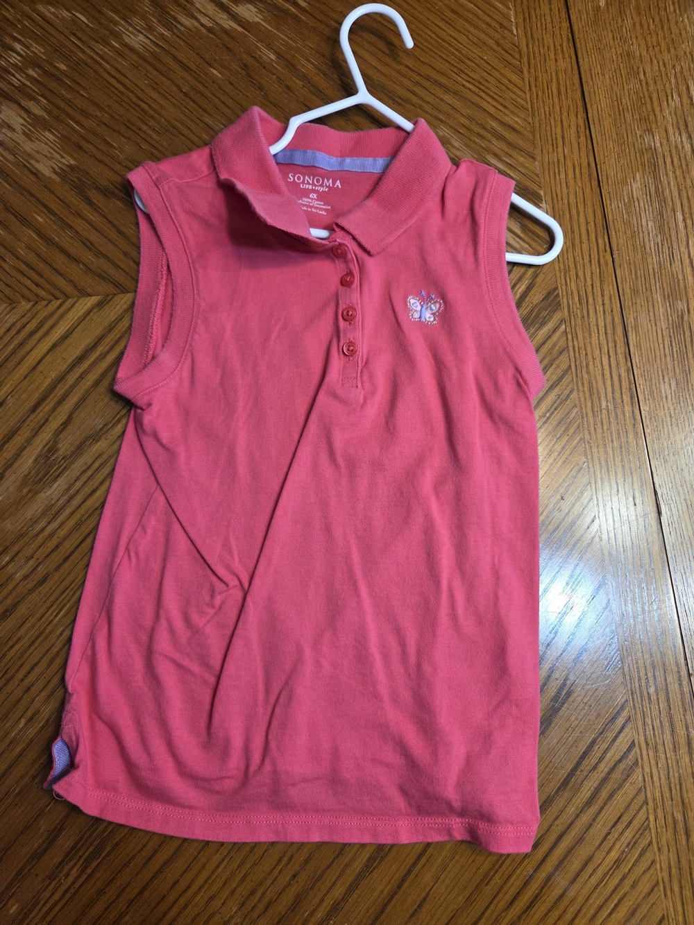 Sonoma Girls Coral Sleeveless Polo Tank with Butterfly Embroidery